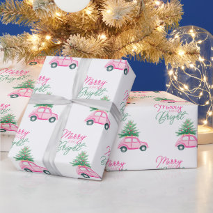 Papel De Presente Árvore de Natal de Carro Rosa-feliz