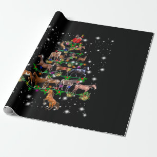 Papel De Presente Árvore De Natal De Cavalo Coberta Por Lâmpada De