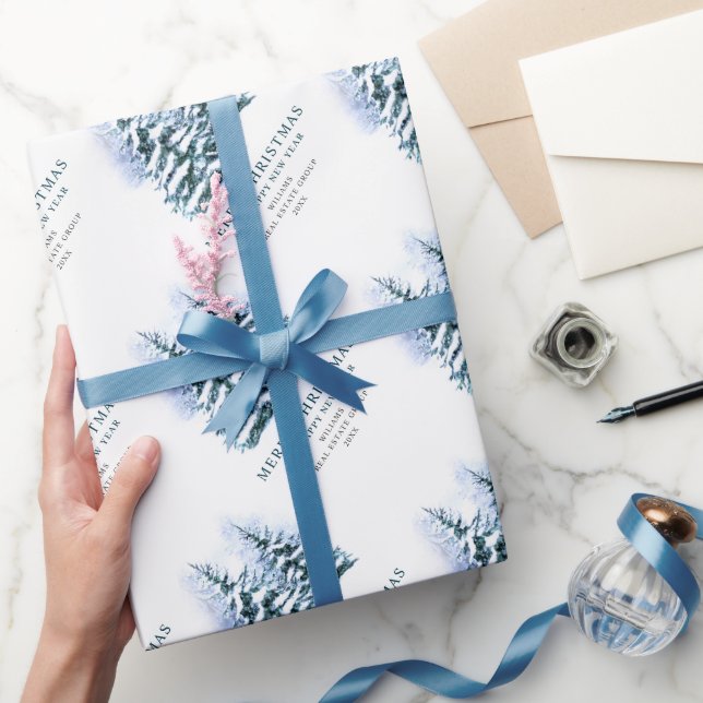 Papel De Presente Árvore de Natal de Cones de Pinheiro em Aquarela (Presentear)