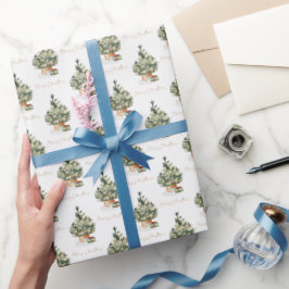 Papel De Presente Árvore de Natal de Férias de Aquarela