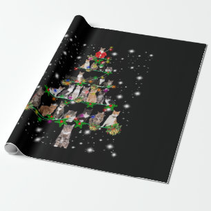 Papel De Presente Árvore De Natal De Gato Bastante Coberta Por Lâm