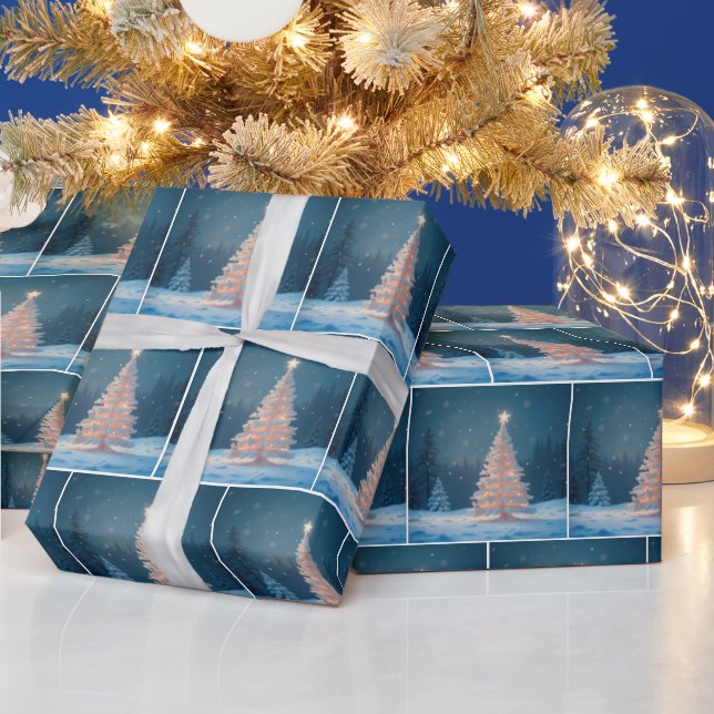 Papel De Presente Árvore de Natal de Inverno Com uma Estrela (Feriados)