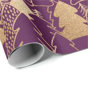 Papel De Presente Árvore de Natal de inverno Madeira Dourada roxa