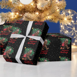 Papel De Presente Árvore de Natal de Pé Grande Preto