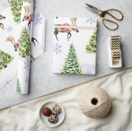 Papel De Presente Árvore de Natal de Rena Boho em aquarela simples