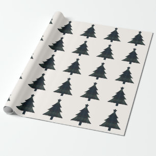 Papel De Presente Árvore de Natal de Xadrez Verde e Azul Elegante