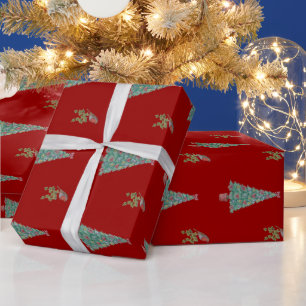 Papel De Presente árvore de natal decorada robin ivy arte sazonal