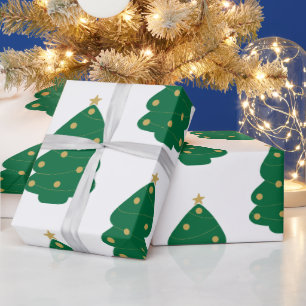 Papel De Presente Árvore de Natal Decorada Verde e Dourada
