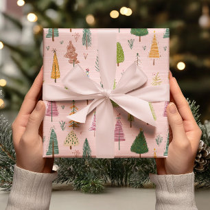 Papel De Presente Árvore de Natal Desenhada à Mão Caprichosa