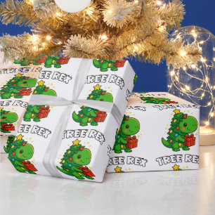 Papel De Presente Árvore de Natal Dinossauro T-Rex Fofinho Festa de