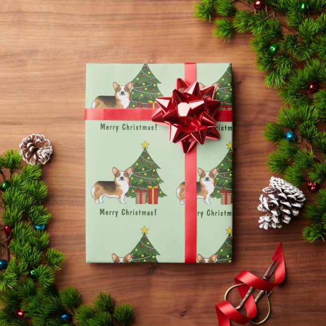 Papel De Presente Árvore de Natal do Corgi Galês Pembroke Cabeça Ver (Presente de Natal)