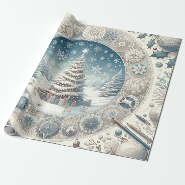 Papel De Presente Árvore de Natal do inverno (Desenrolado)