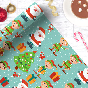Papel De Presente Árvore de Natal do Papai Noel e Elfos Natal Adoráv