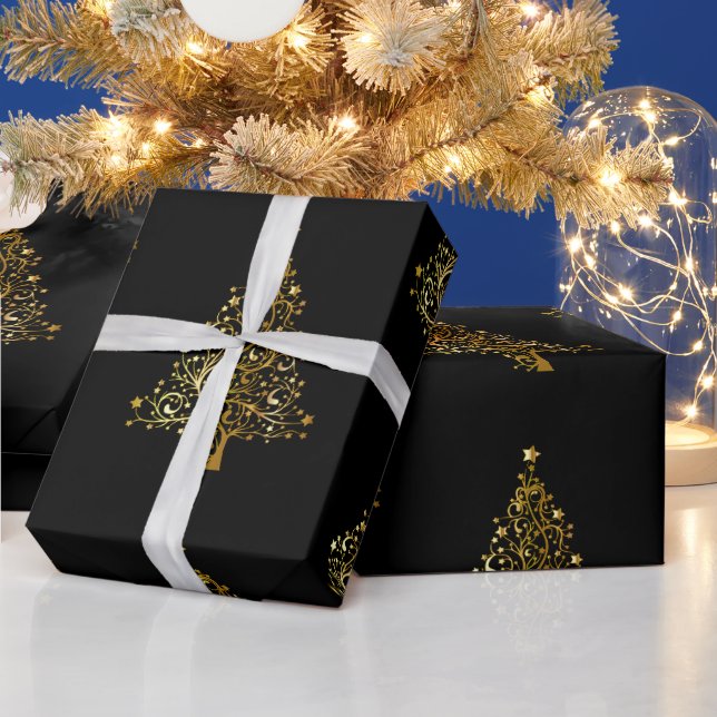 Papel De Presente Árvore de Natal Dourada (Feriados)