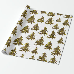 Papel De Presente Árvore de Natal dourada brilhante