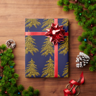 Papel De Presente Árvore de Natal Dourada e brilhante sobre fundo a