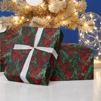 Papel De Presente Árvore de Natal Dramática Gótica com Brilho Vermel