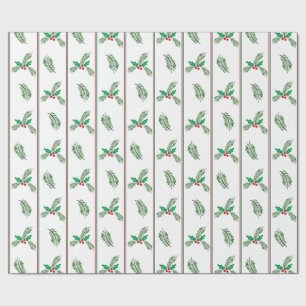 Papel De Presente Árvore de Natal e bagas com faixas