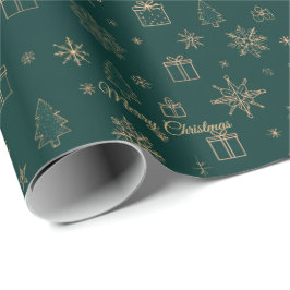 Papel De Presente Árvore De Natal E Estrela Dourada Verde