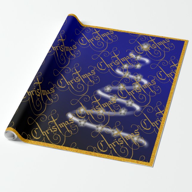 Papel De Presente Árvore de Natal e Estrelas - (Desenrolado)