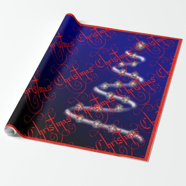 Papel De Presente Árvore de Natal e Estrelas - (Desenrolado)