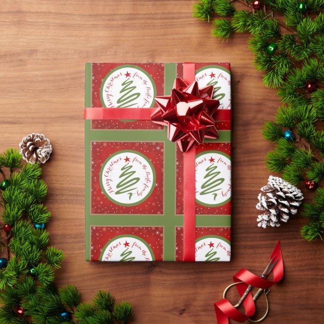 Papel De Presente Árvore de Natal e fundo vermelho (Presente de Natal)