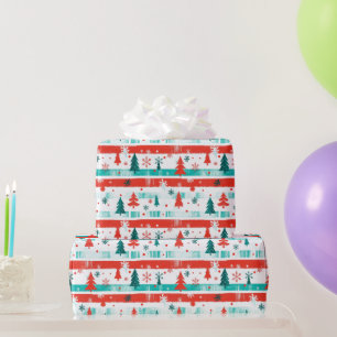 Papel De Presente Árvore de Natal e Greve Verde Vermelha