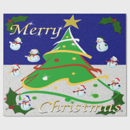 Papel De Presente Árvore de Natal e Neves -