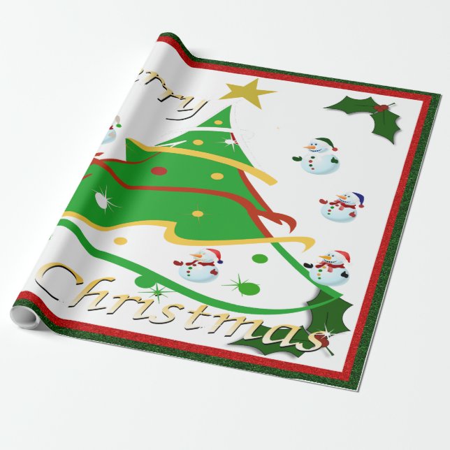 Papel De Presente Árvore de Natal e Neves - (Desenrolado)