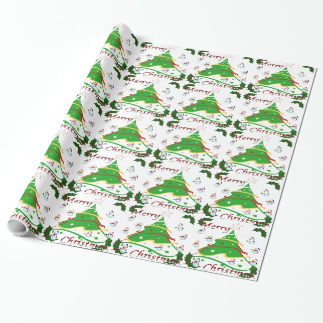 Papel De Presente Árvore de Natal e Neves - (Desenrolado)