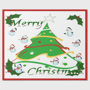 Papel De Presente Árvore de Natal e Neves -