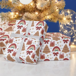 Papel De Presente Árvore de Natal e Padrão Moderno do Arco-Íris