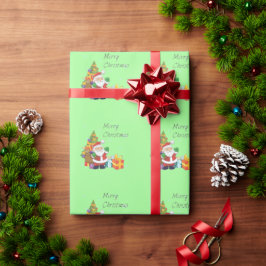 Papel De Presente Árvore de Natal e Papais noeis Feliz Natal Verde
