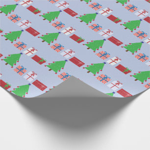 Papel De Presente Árvore de Natal e presentes em azul claro
