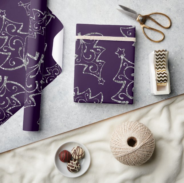 Papel De Presente Árvore de Natal Elegante com Purpurina Prateada e  (Artesanato)