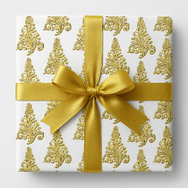 Papel De Presente Árvore de Natal elegante dourada e branca