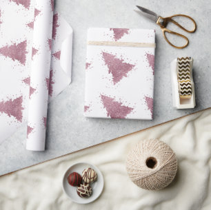 Papel De Presente Árvore de Natal Elegante   Dusty Mauve Pink Splatt