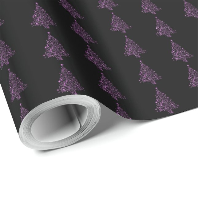 Papel De Presente Árvore de Natal Elegante Padrão Riscado Rosa Preto (Ponta do rolo)