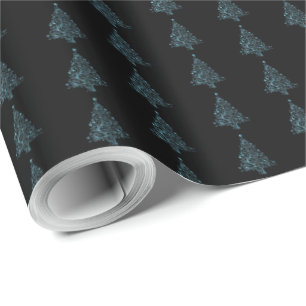 Papel De Presente Árvore de Natal Elegante Padrão Strike Black Blue