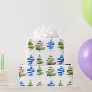 Papel De Presente Árvore de Natal em Aquarela Arte Abstrata Colorida