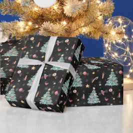 Papel De Presente Árvore de Natal em Aquarela Caprichosa