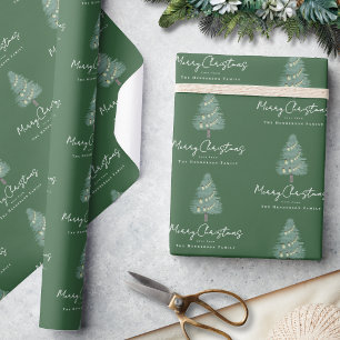 Papel De Presente Árvore de Natal em Aquarela Moderna Nome Personali