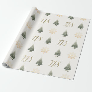 Papel De Presente Árvore de Natal em Floco de Neve Floral Monograma 