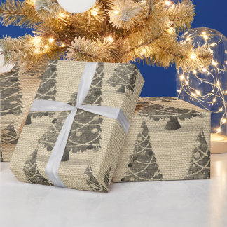Papel De Presente Árvore de Natal em juta vintage Natal Inverno Féri