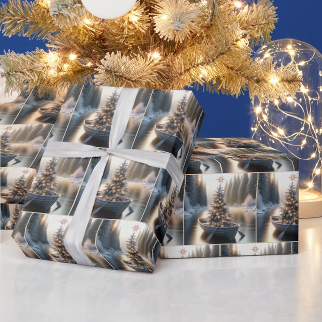 Papel De Presente Árvore de Natal em Rowboat Russo (Feriados)
