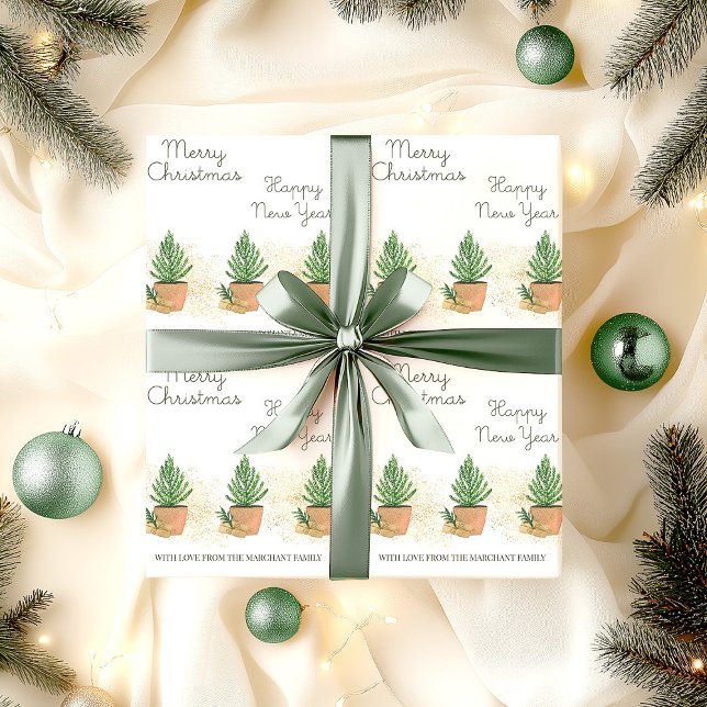 Papel De Presente Árvore de Natal em vaso personalizada e presente d (Personalized Christmas wrapping paper)