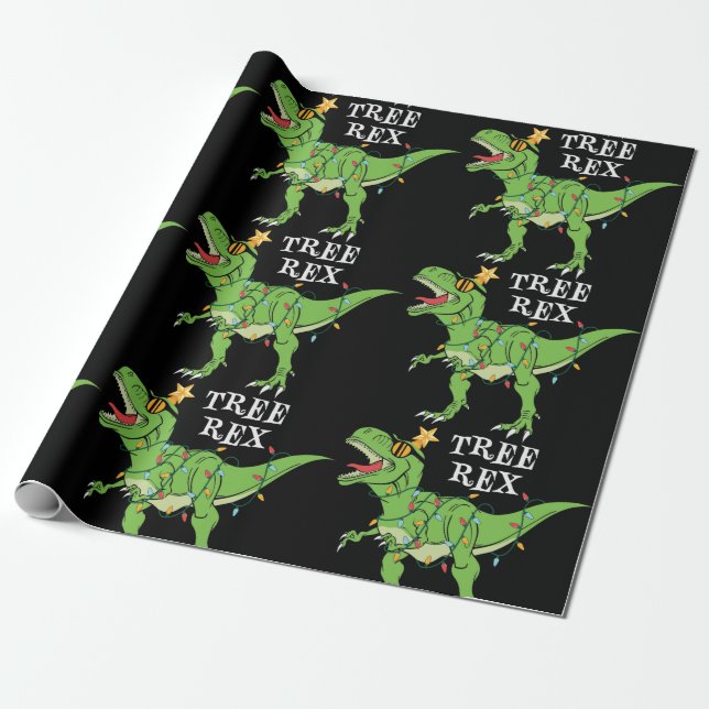 Papel De Presente Árvore de Natal Engraçado Rex Dinossaur (Desenrolado)