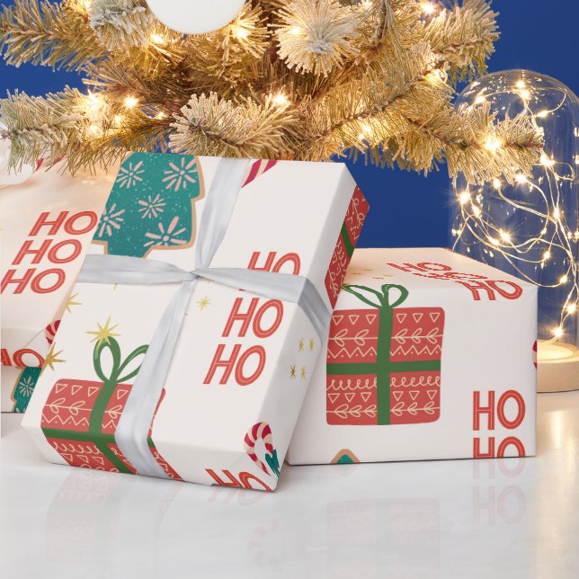 Papel De Presente Árvore de Natal esfestiva, verde-vermelha, Retro (Feriados)