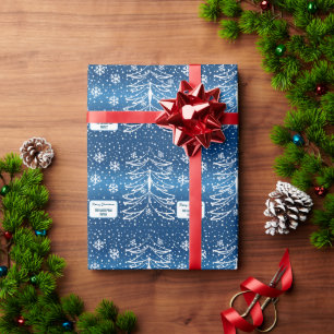 Papel De Presente Árvore de Natal Família Blue Winter Wonderland