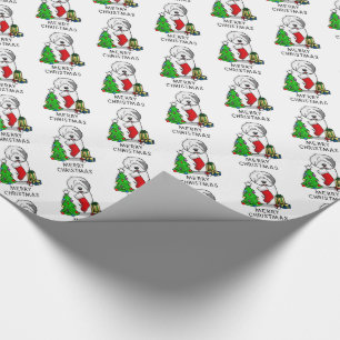 Papel De Presente Árvore de Natal Feliz 2 Antiga Cinza Inglesa de S